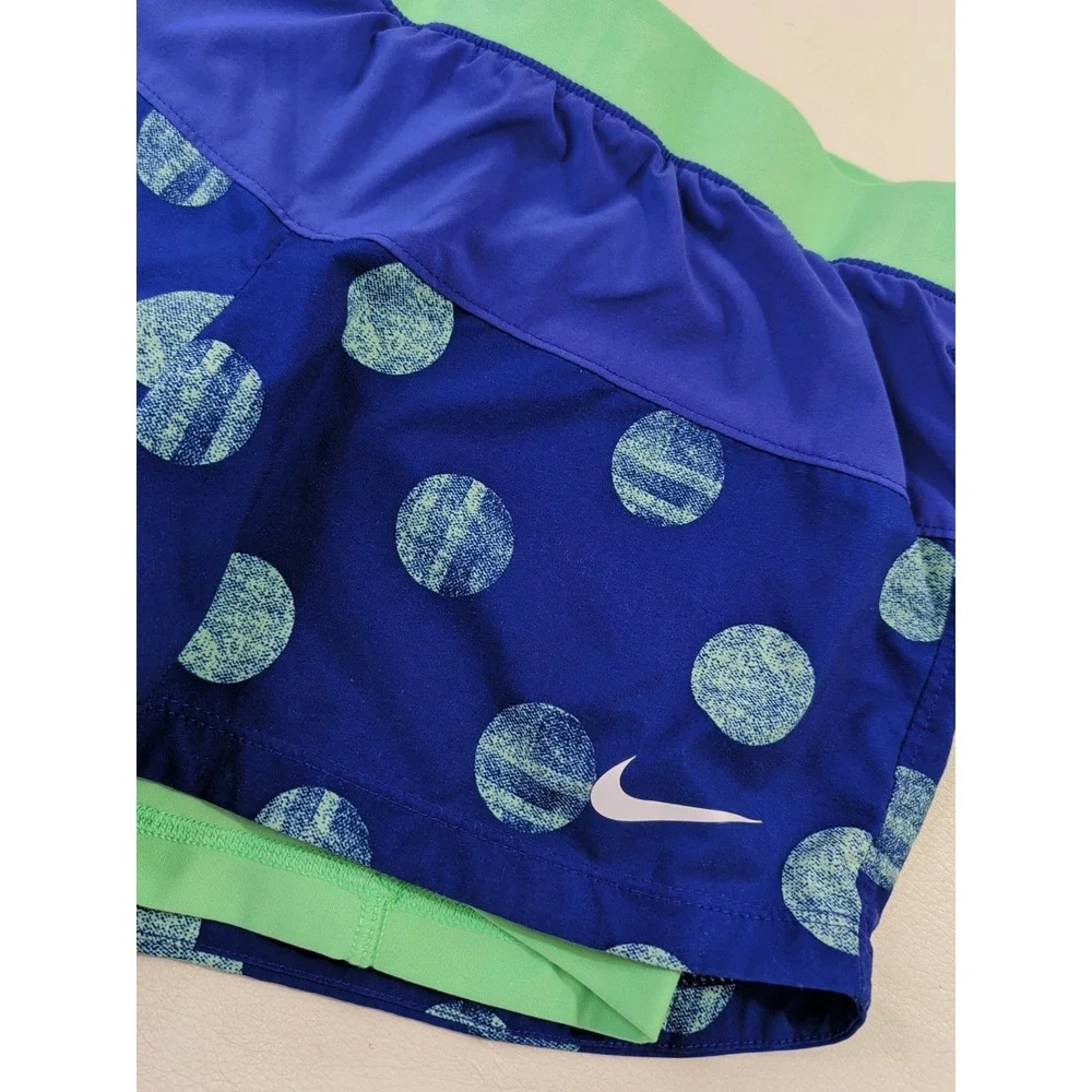 Nike Icon Dri Fit 2 In 1 Shorts Women M Blue Green Polka Dot Training Run Active